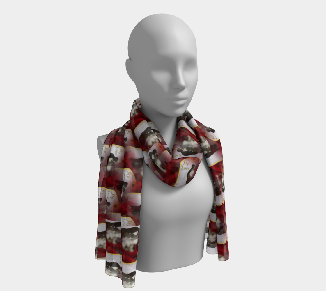 My Love Couple Embracing Red Pattern Long Scarf