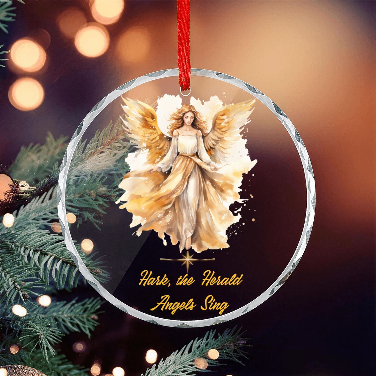 Hark the Herald Angel Sings Round Glass Christmas Ornament (Made in USA)