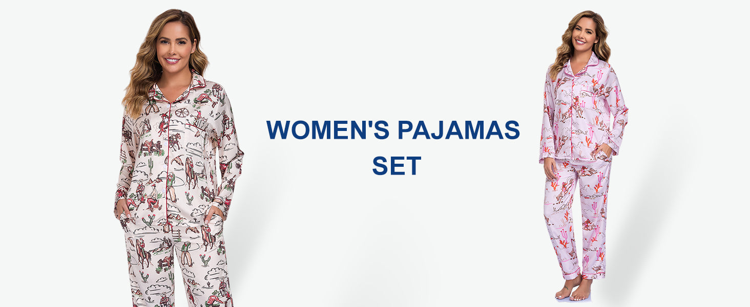Women's Button Down Lapel Shirt With Pocket Matching Two Piece Loungewear Pajama Set