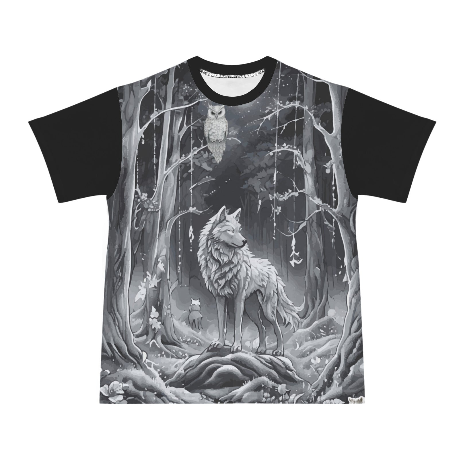 Wolf in Moonlit Forest Men's All Over Print Ribbed Collar T-Shirt (Model T94)