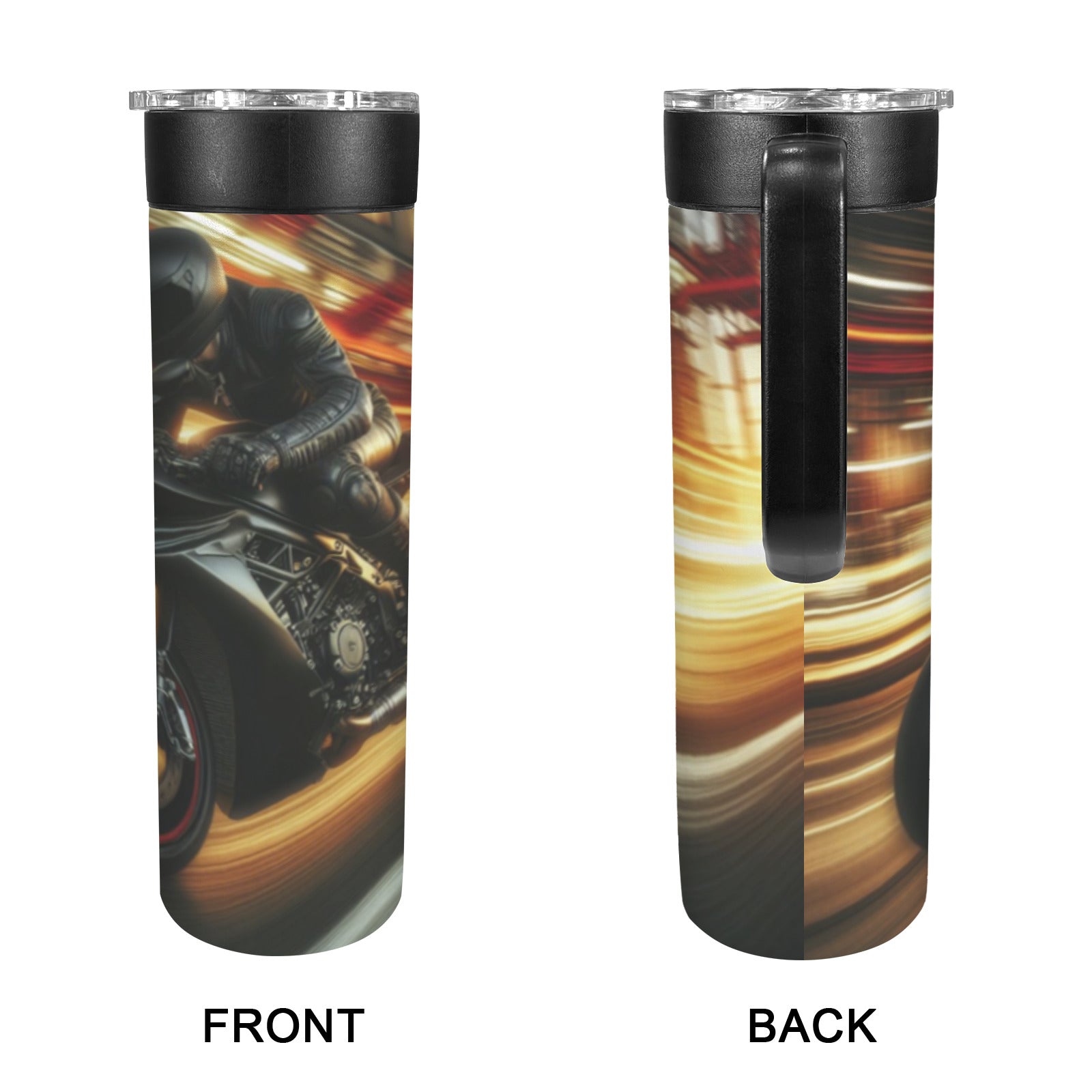 Speeding Motorcycle 20oz Insulated Water Bottle with Screw On Handle