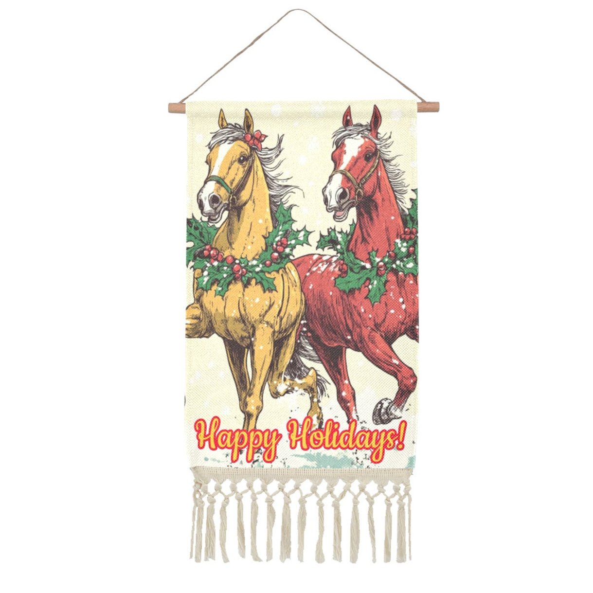 Christmas Designs Linen Wall Hanging with Fringe (Made in USA)