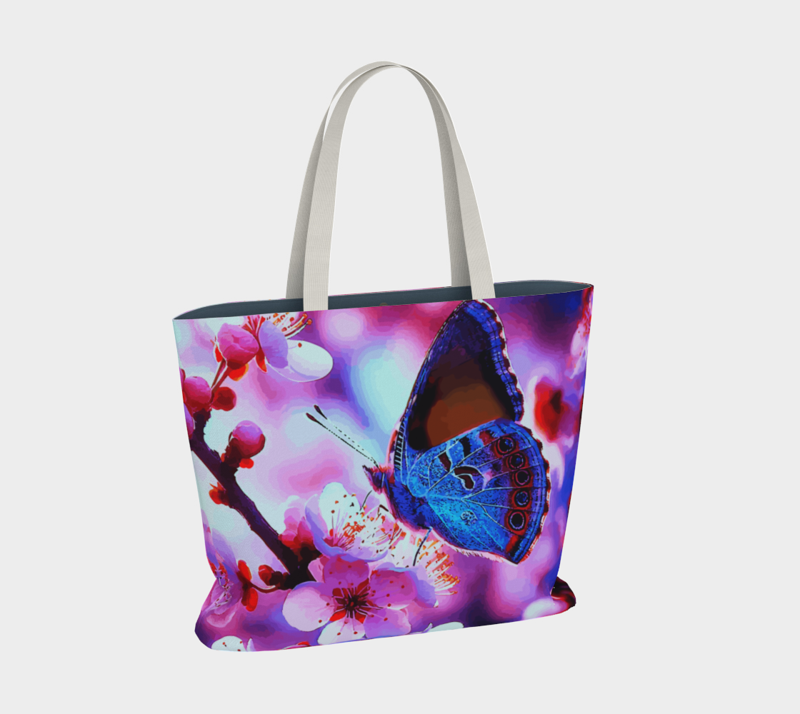 Butterfly with Cherry Blossoms Oversized Canvas Tote Bag