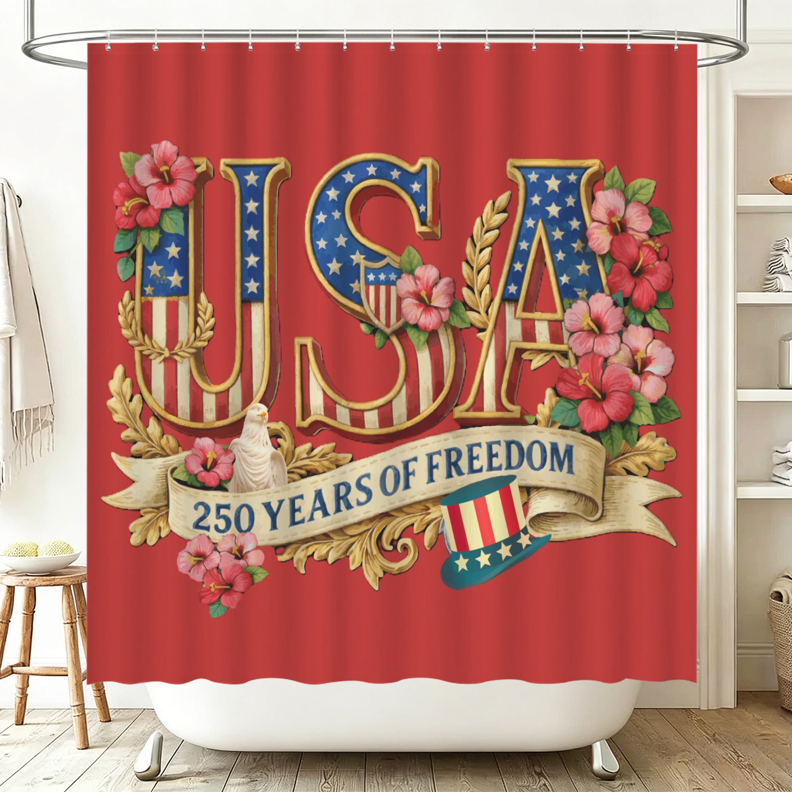 Patriotic USA 250 Years of Freedom Shower Curtain 78