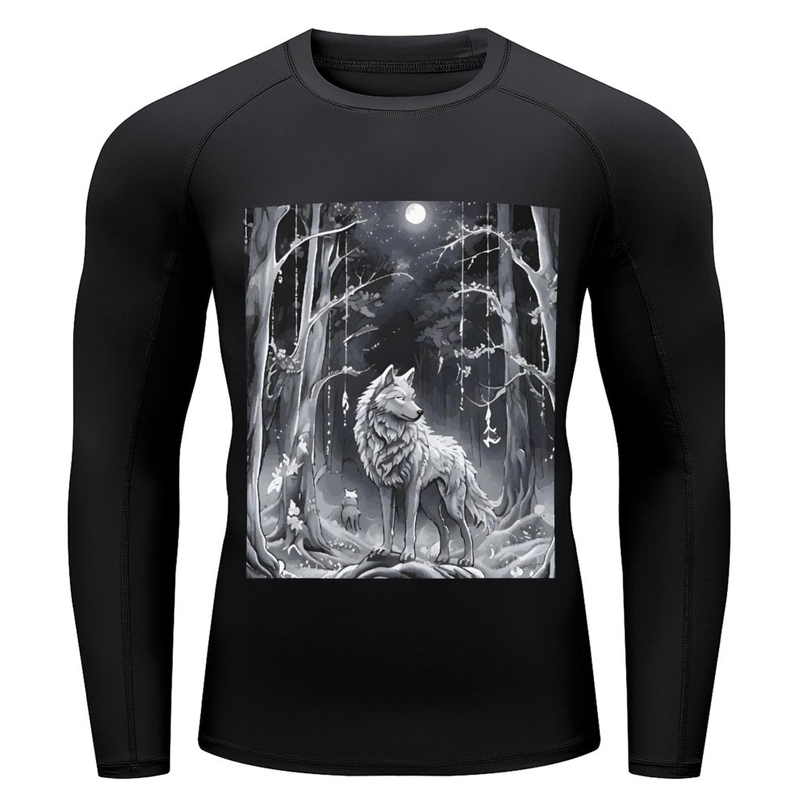 Ethereal Wolf in the Moonlight Men's Long-Sleeve Surfing Top (Front Printing)