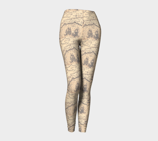 Old World Map Design Printed Leggings