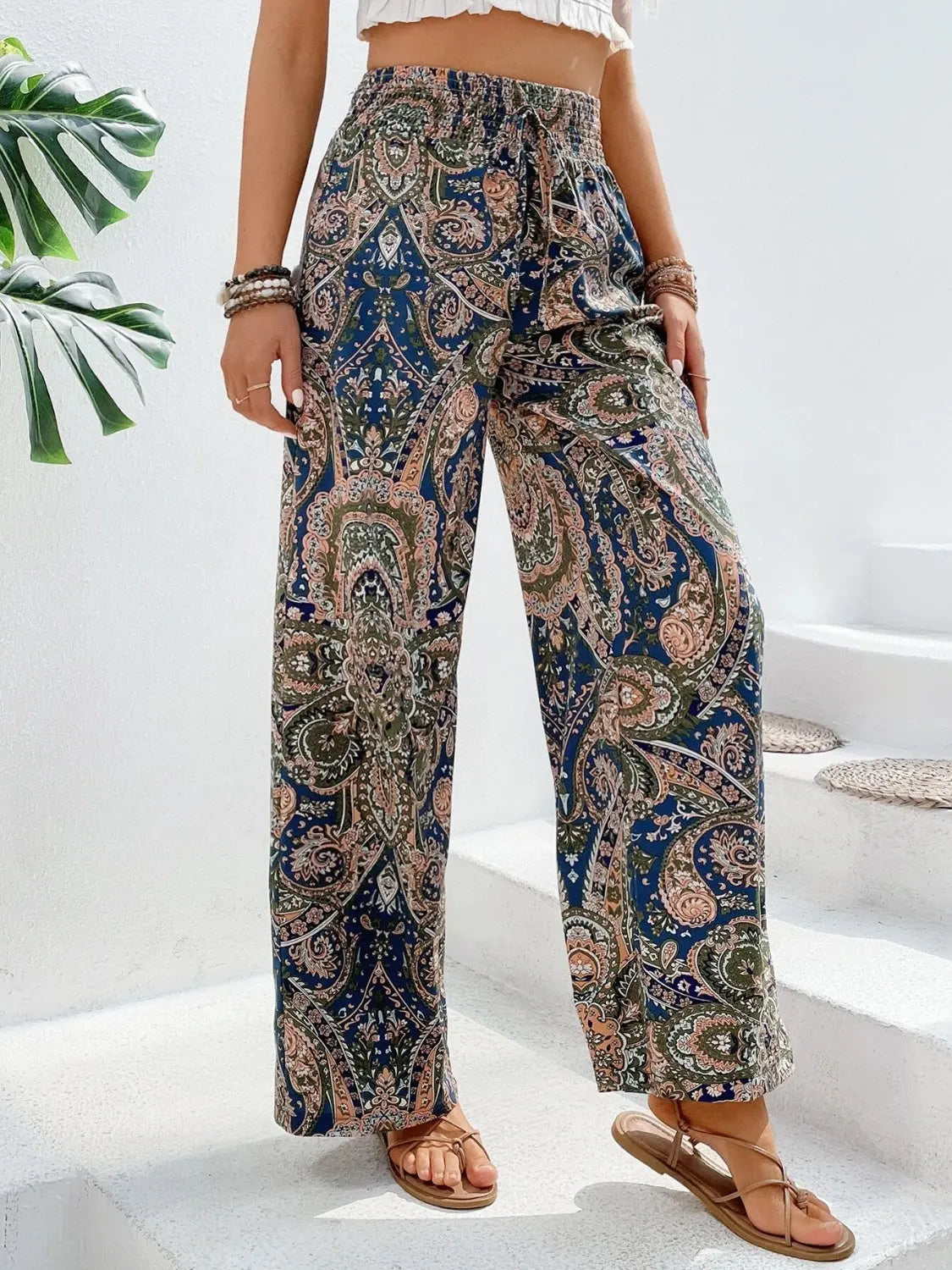 Boho Chic Paisley Printed Wide Leg Pants