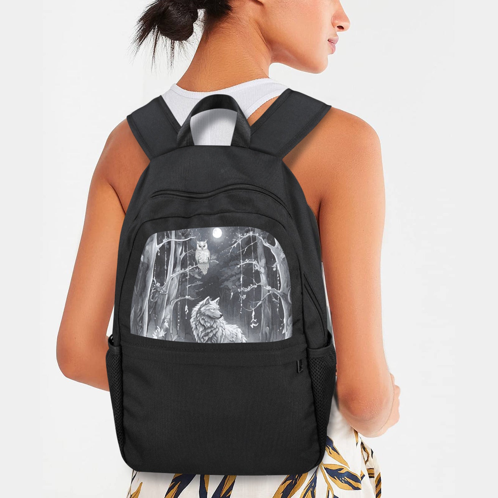 Wolf in Moonlit Forest Casual Backpack (Upper Part Printing) (Model 1753)