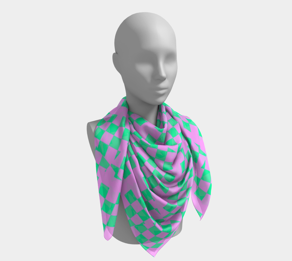 Purple and Pastel Green Checkered Square Scarf