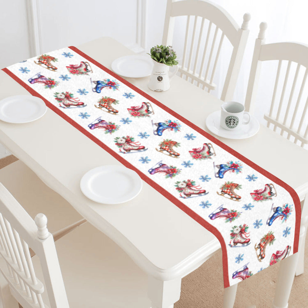 Christmas Skates with Red Border Polyester Table Runner 14