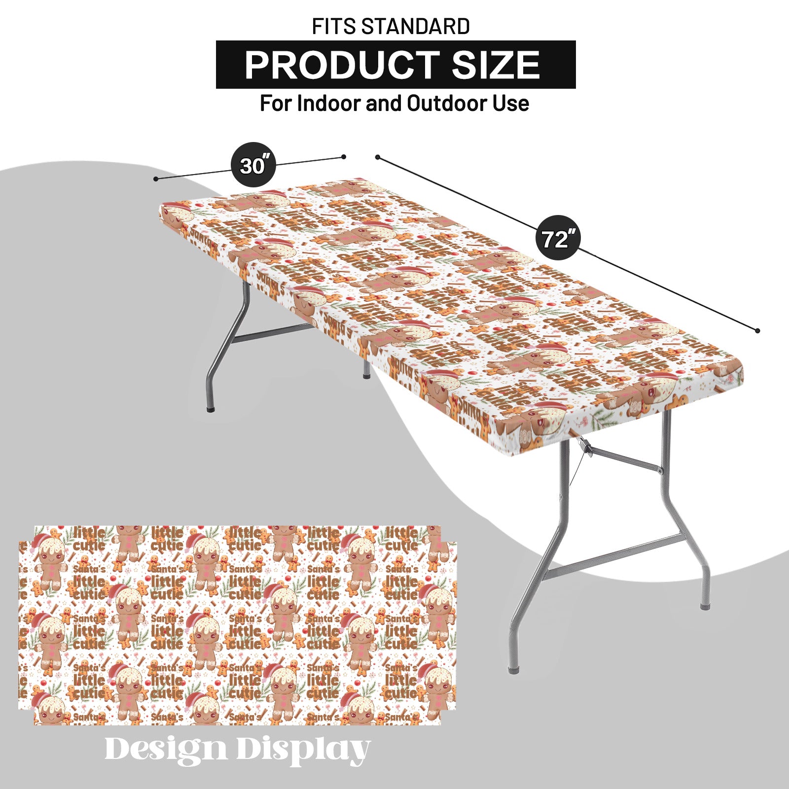 Santa's Little Cutie Gingerbread Boy Elastic Fitted Tablecloth - 72