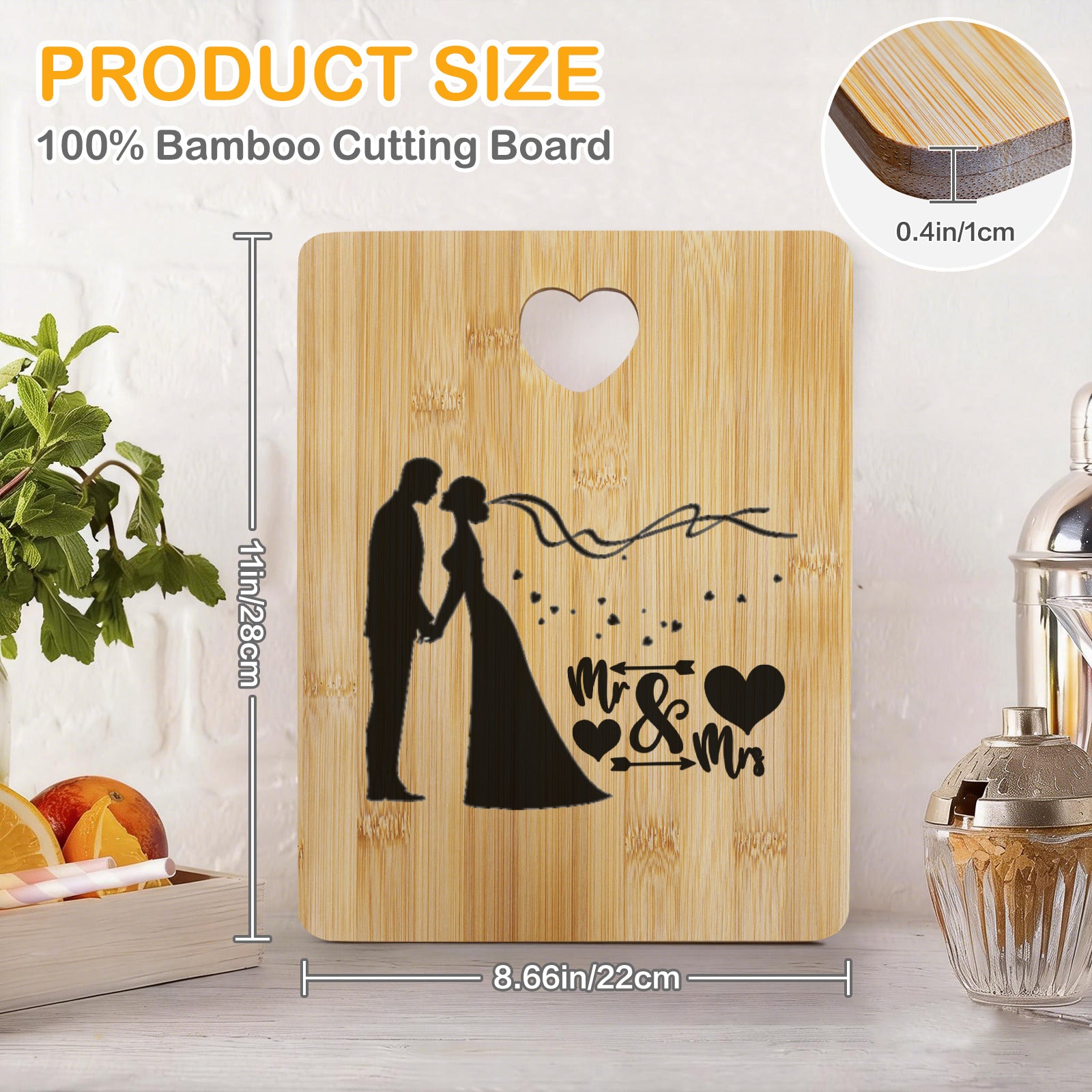 Mr & Mrs Custom Rectangle Bamboo Cutting Board (One Side Printing) | Ships from USA