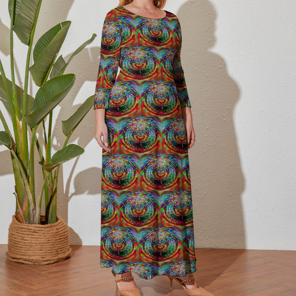 Colorful Patterns Plus Size Loose Long Sleeve Maxi Dress