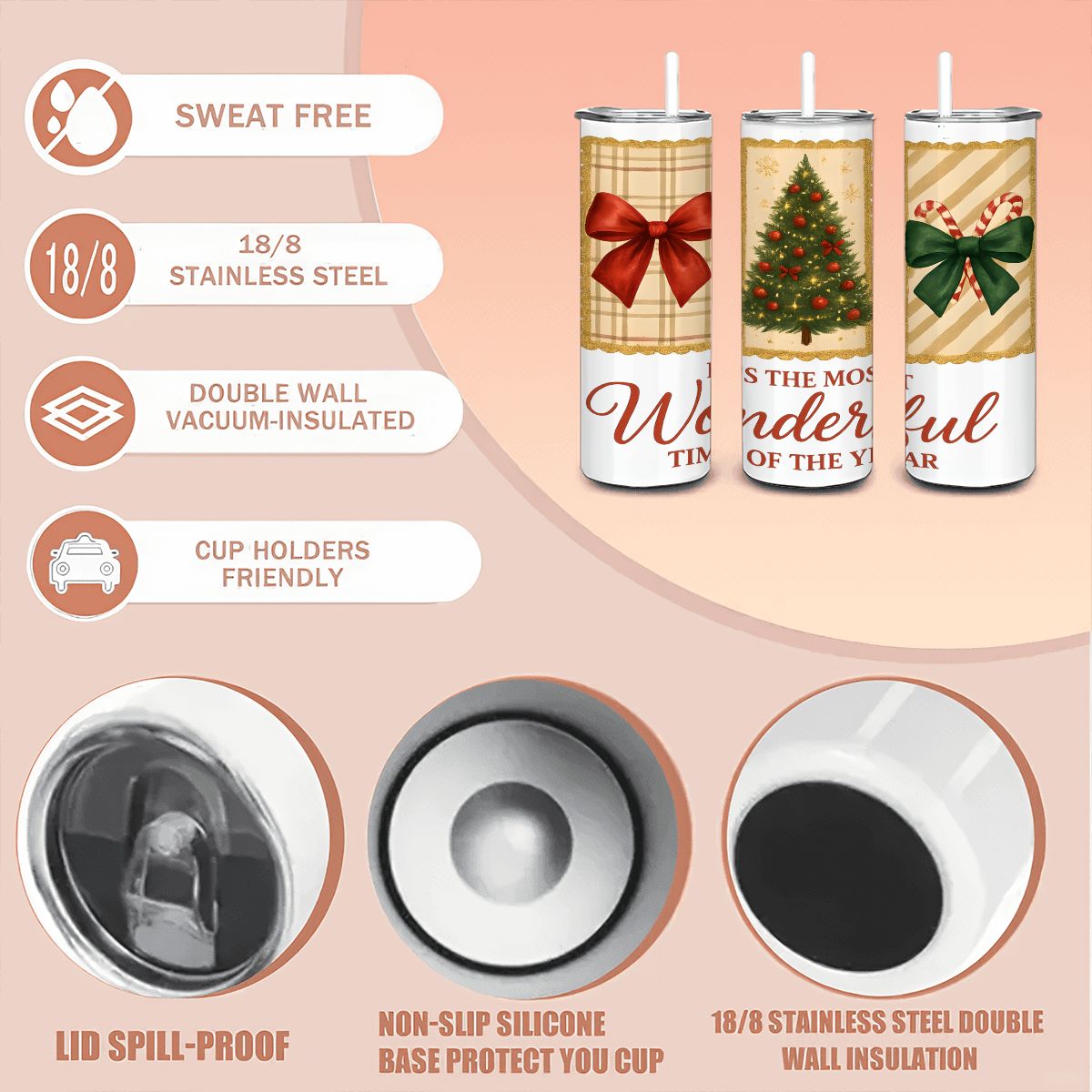 It's the Most Wonderful Time of the Year 20oz Straight Stainless Steel Tumbler with Straw（Made in USA)