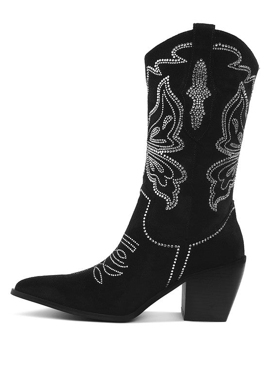 Latafa Rhinestones Embellished Cowboy Boots