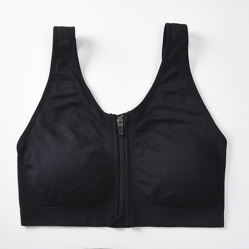 Shockproof High Strength Front Zipper Black Sports Bra - 3 piece Set