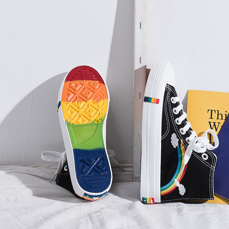 Women's High-Top Rainbow College Style Canvas Shoes