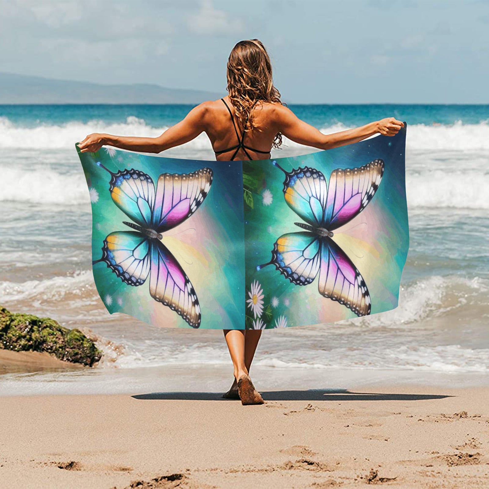 Beautiful Butterfly and Daisies Beach Towel - 30
