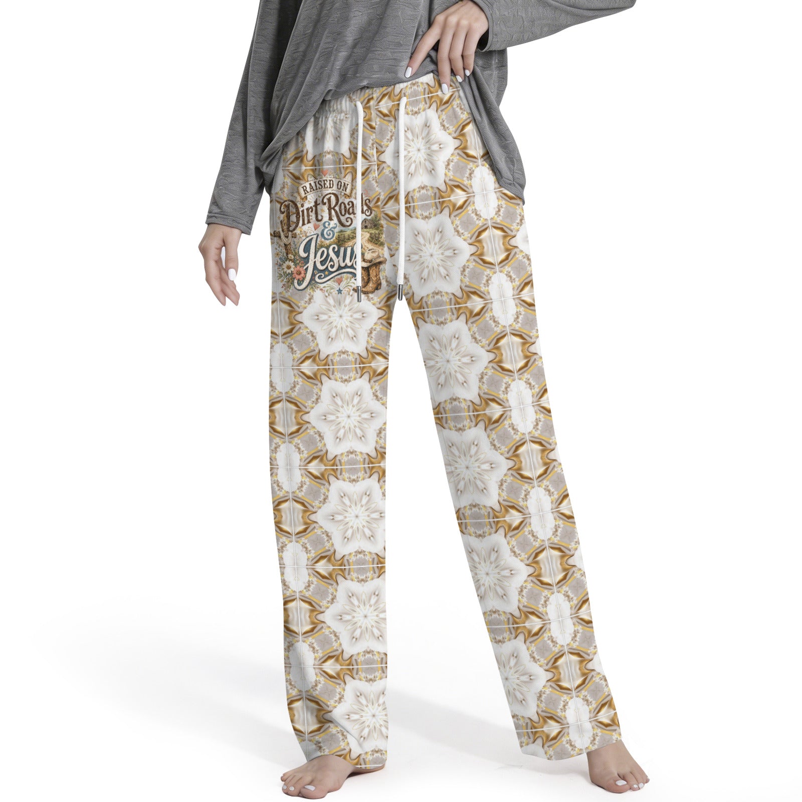 Raised on Dirt Roads and Jesus Women's Drawstring Lounge Pants Without Pockets (Model L84)