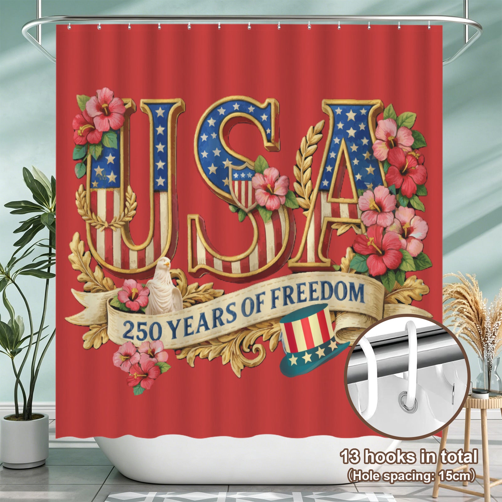Patriotic USA 250 Years of Freedom Shower Curtain 78