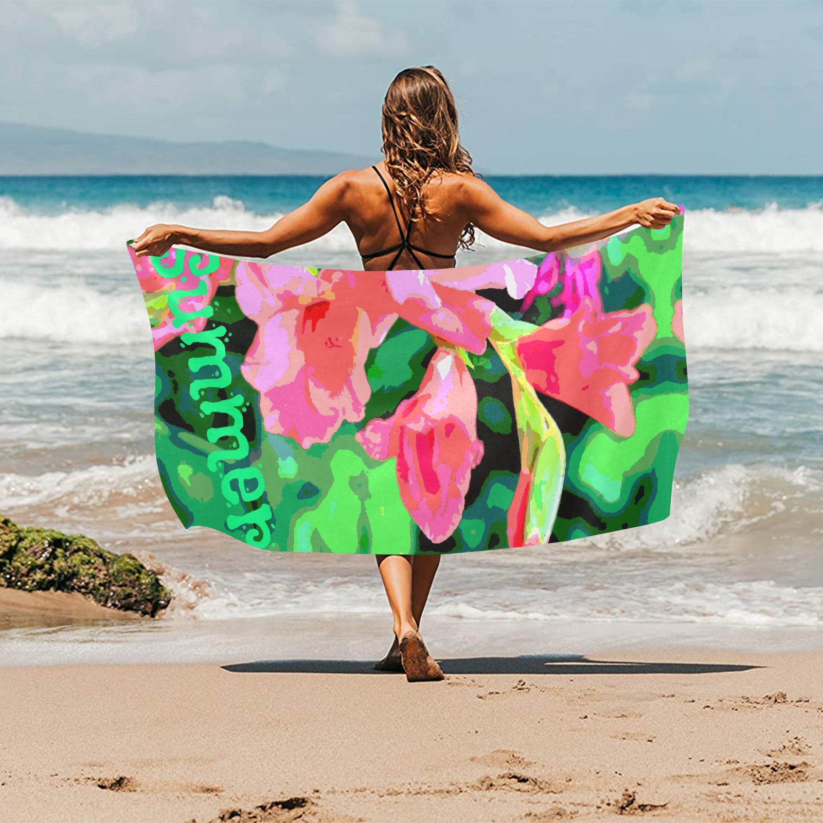 Pink Gladiolas Summer Beach Towel - 30