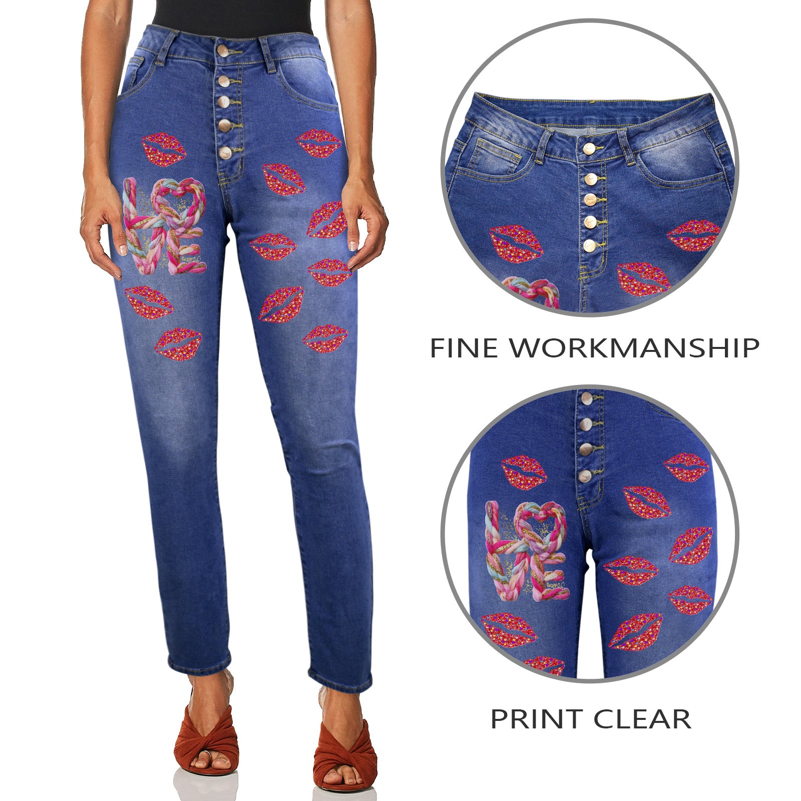 Lips_hearts Women's Jeans (Front Printing) (Model L75)