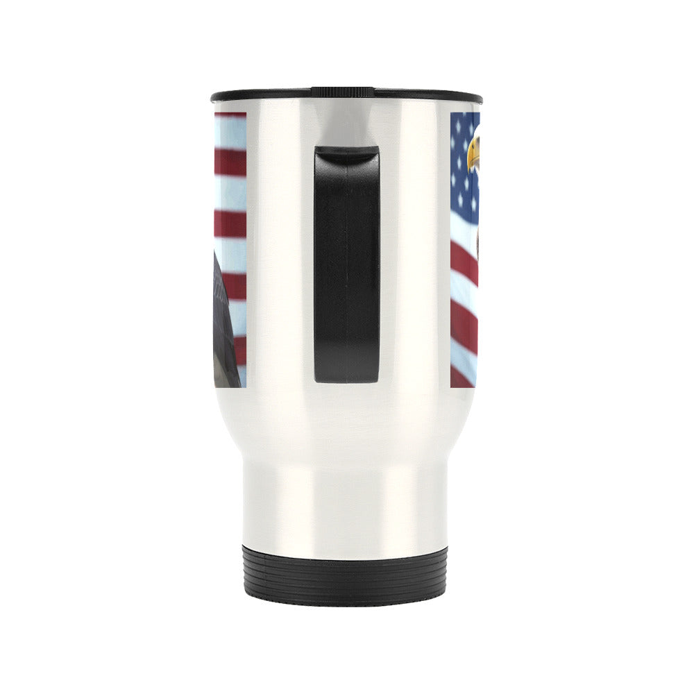 American Bald Eagle Silver Travel Mug - 14 oz (Made in USA)