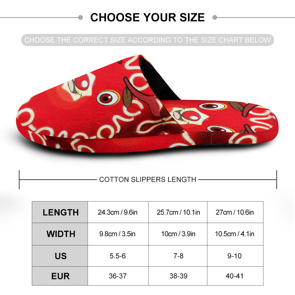 Women's Red Rudolph Christmas Cotton House Slippers