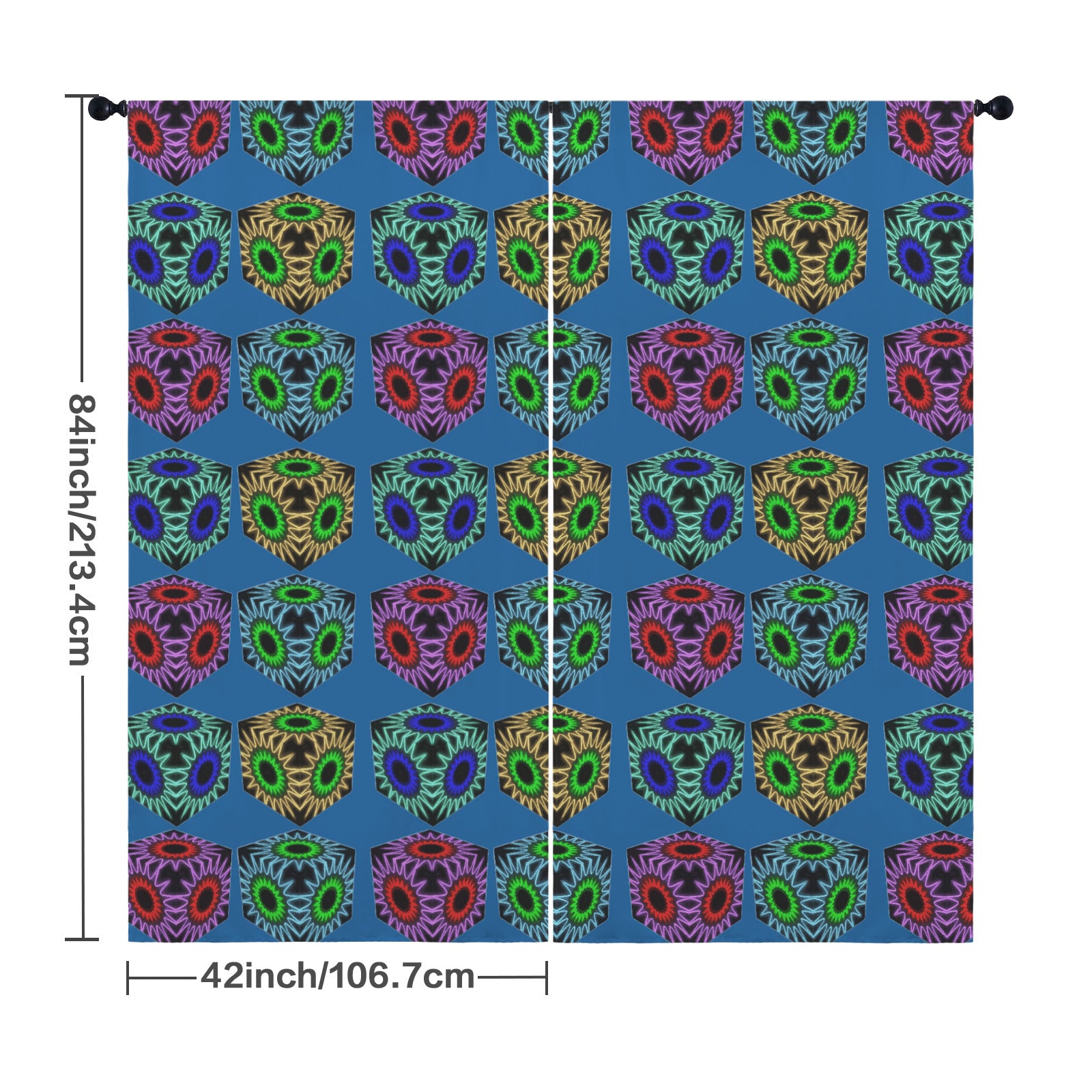 Colorful Cubes Blue Window Curtains - 5 Sizes Available