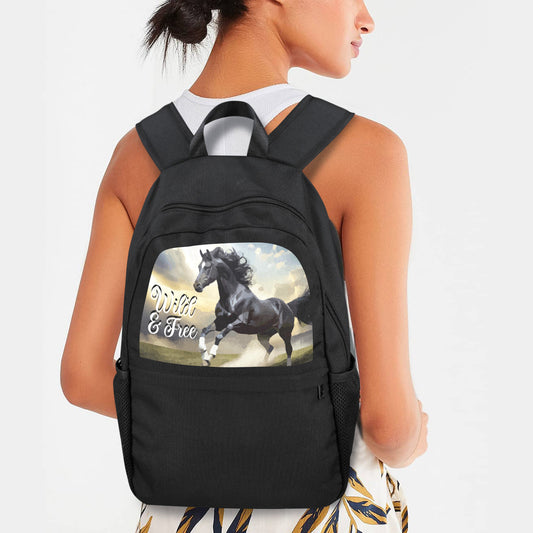 Wild & Free Black Horse Casual Backpack | Upper Part Printing