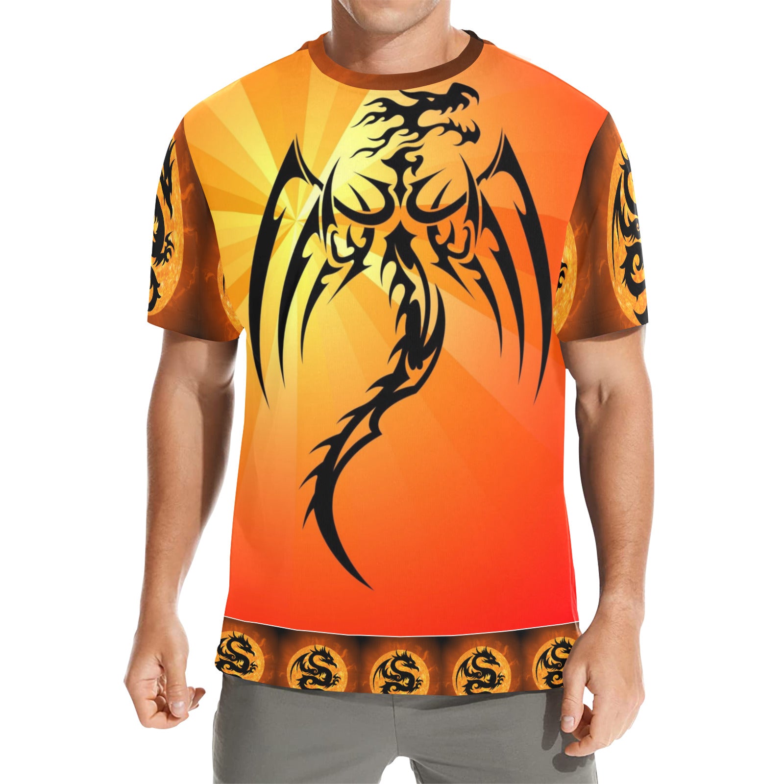 Men's Red Fire Dragon All Over Print Crew Neck T-Shirt