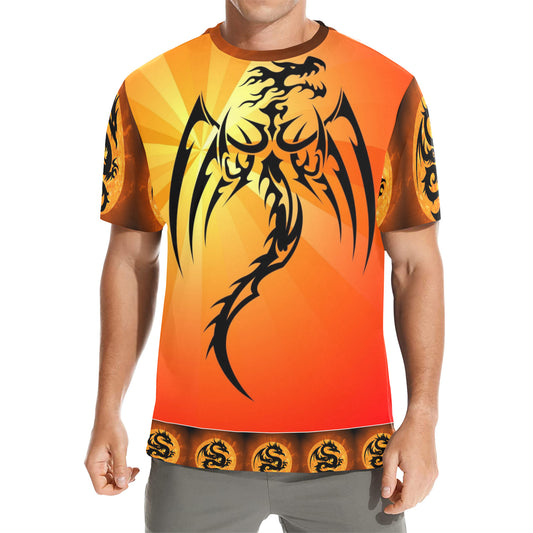 Men's Red Fire Dragon All Over Print Crew Neck T-Shirt