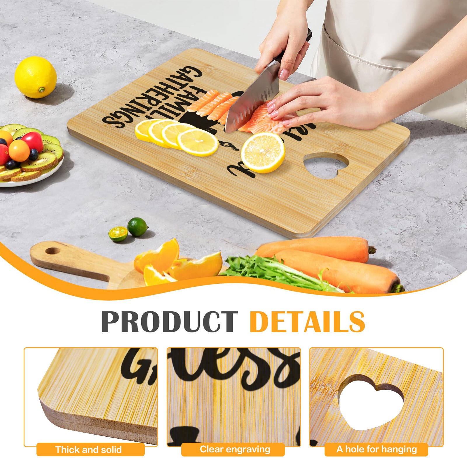 Blessed Family Gatherings Custom Rectangle Bamboo Cutting Board (One Side Printing) | Ships from USA