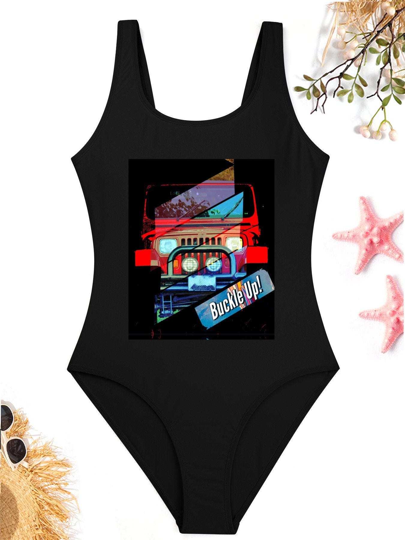 Buckle Up! 4-wheel Drive Athletic Strap One-Piece Swimsuit for Women
