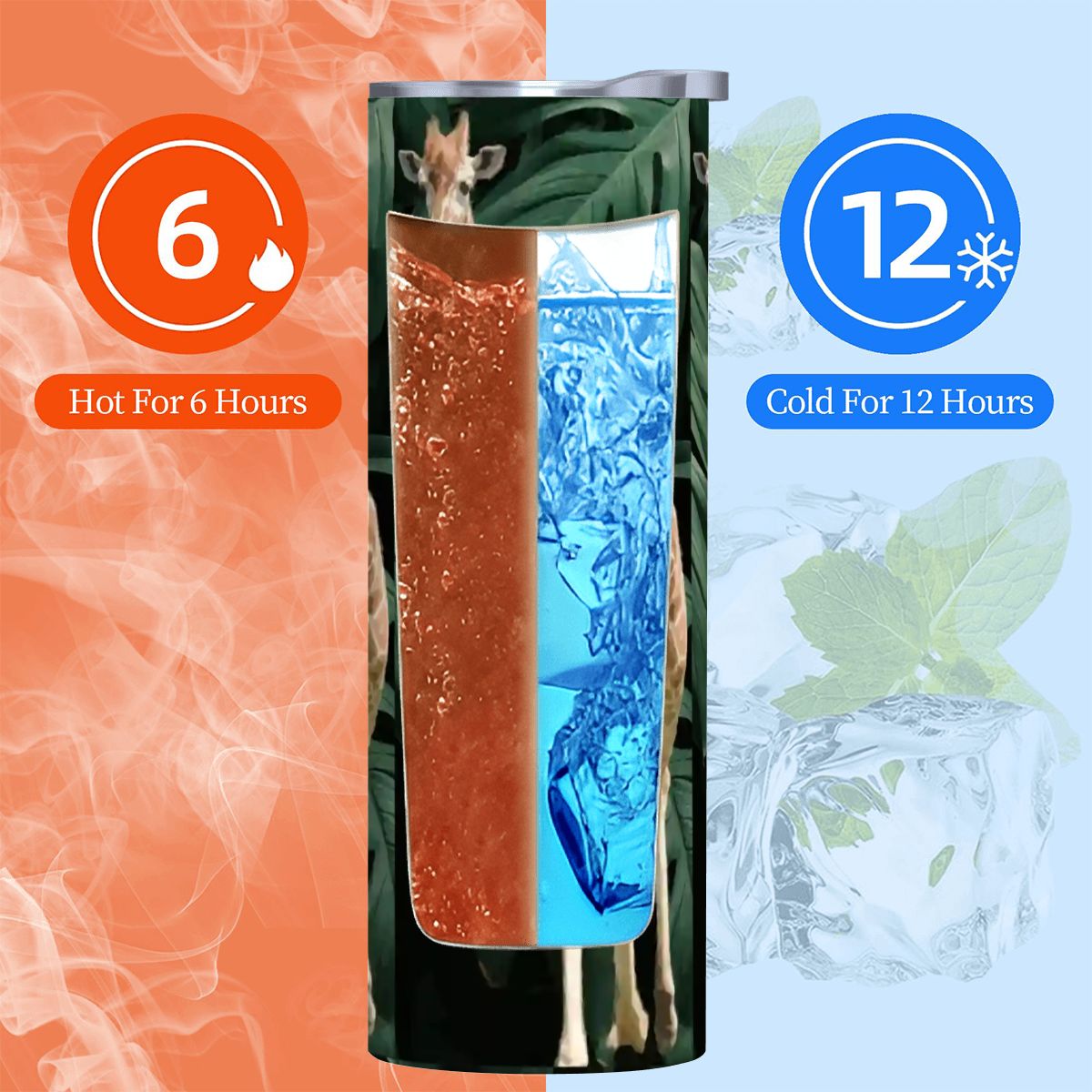 Tall Giraffe with Greenery 20oz Straight Stainless Steel Tumbler with Straw (Made in USA)