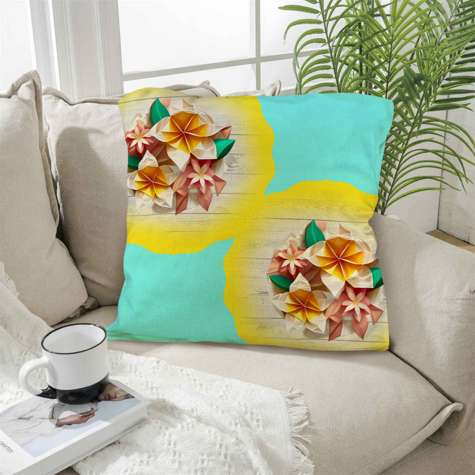Circle Floral Pastel Pattern Custom Pillow Case 18x18inch (One Side with Different Printing)(Pack of 4) | Ships from USA