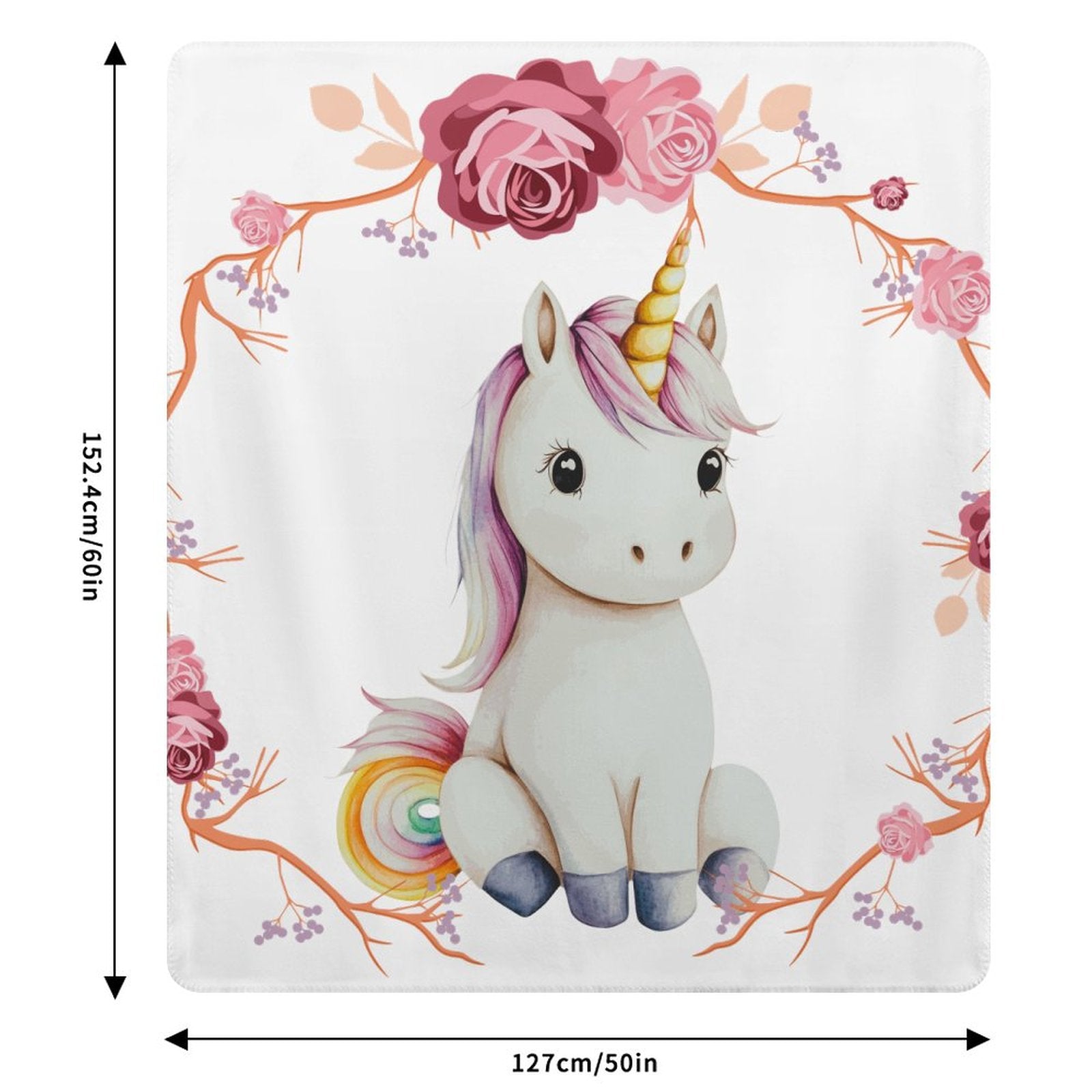 Baby Unicorn with Pink Roses Ultra-Soft Micro Fleece Throw Blankets