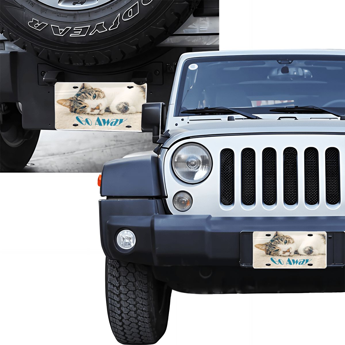 Sleepy Cat says Go Away Aluminum License Plate (Made in USA)