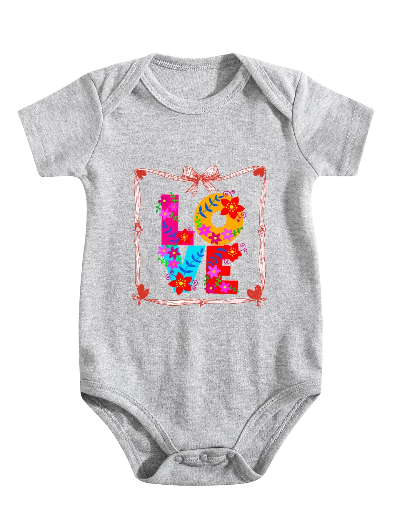 Floral LOVE Unisex Cotton Short Sleeve Baby Romper Onesie