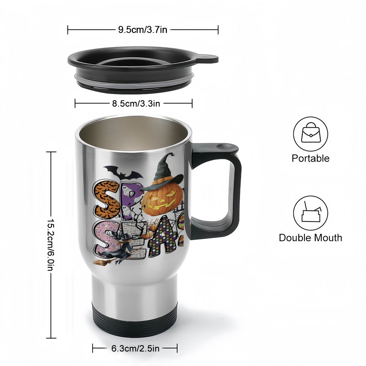 Halloween Spooky Season 14 oz Travel Tumbler Coffee Mug with Handle (Made in USA)