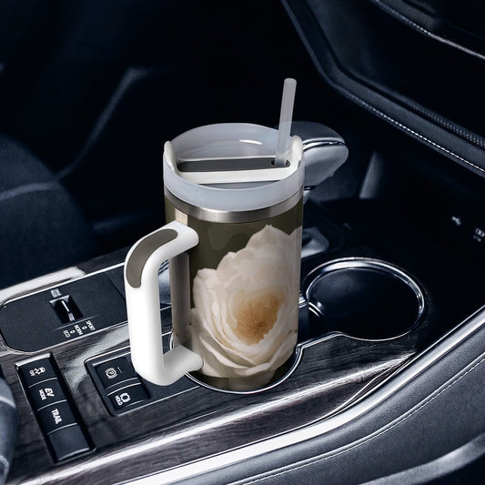 White Rose 40oz Large Capacity Stainless Steel Tumbler Cup
