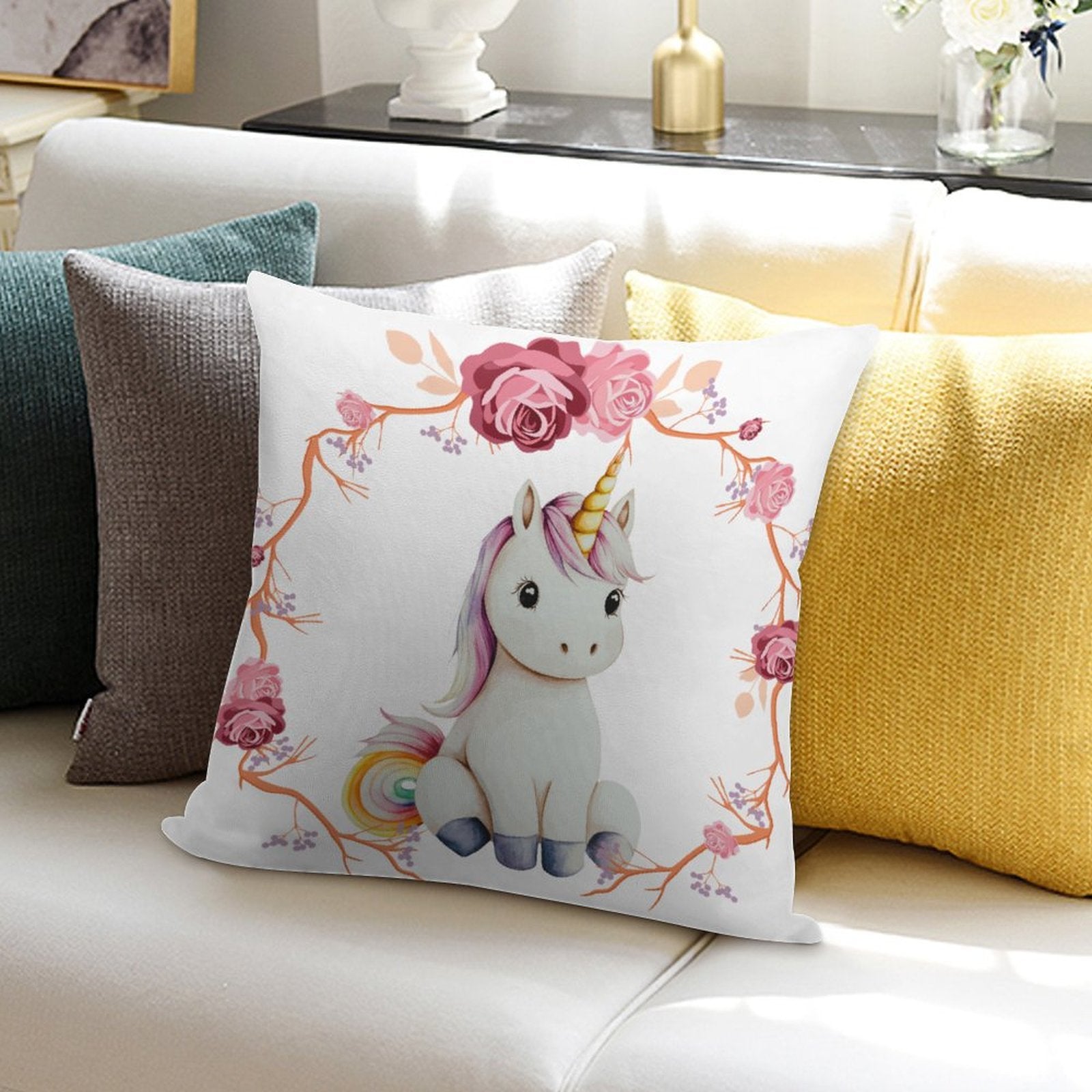 Baby Unicorn with Pink Roses 2-Piece Ultra-Soft Pillowcase Set - 18