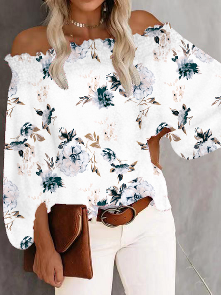 Blusa de manga larga floral con hombros descubiertos para mujer