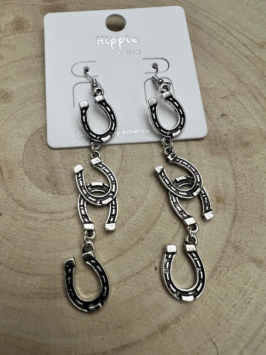 Fashion Horseshoe Dangle Earrings - 3 1/2 inch drop