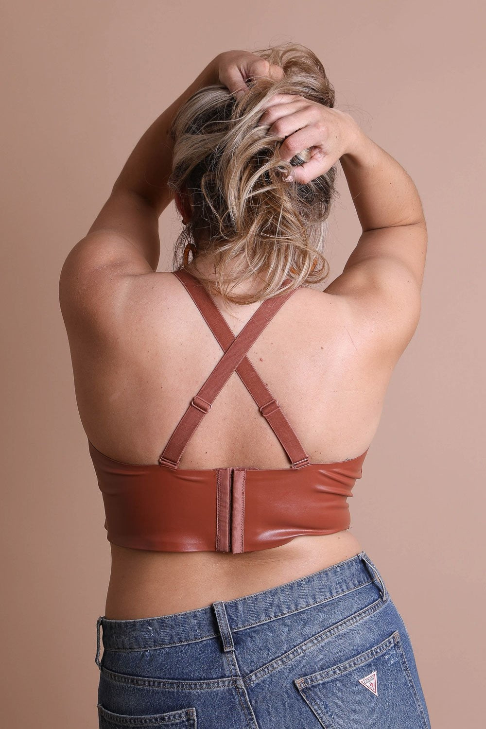 Faux Leather Longline Bralette Plus