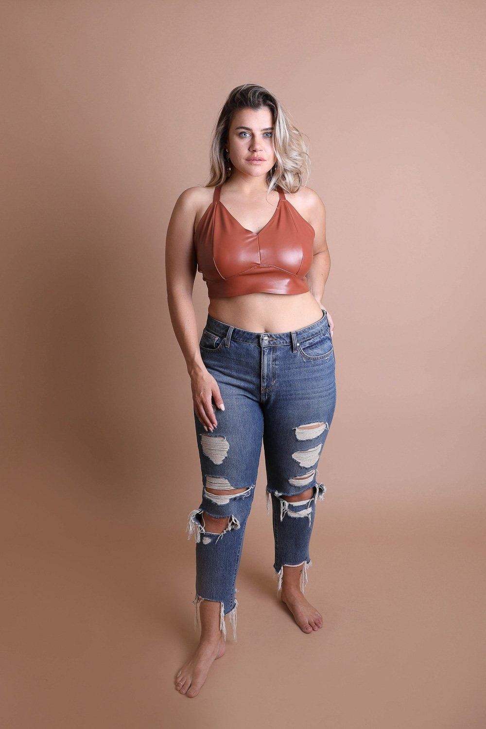 Faux Leather Longline Bralette Plus