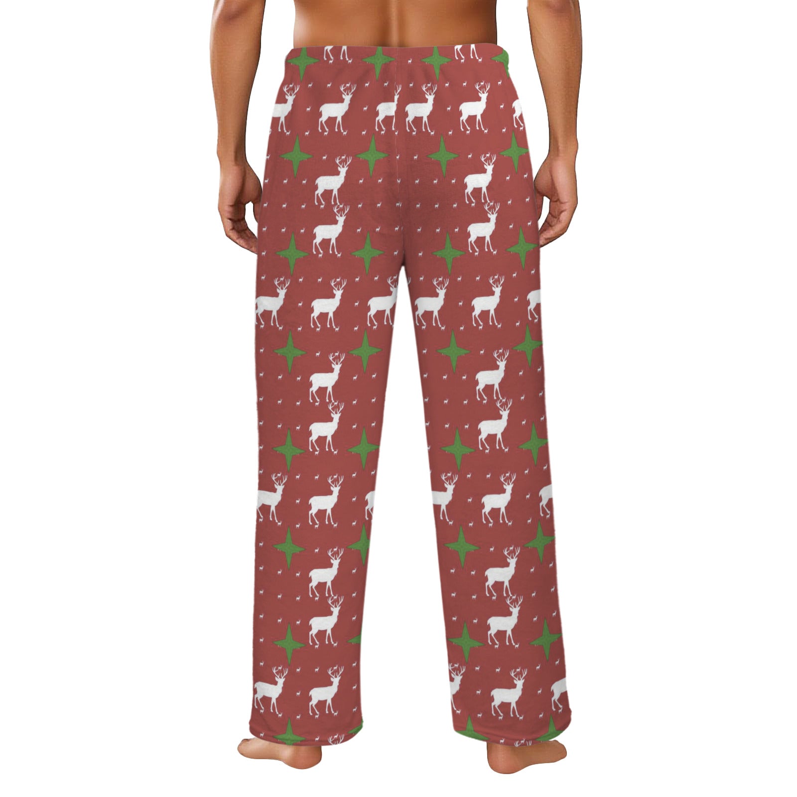 Red Christmas Deer Men's Flannel Pajama Trousers (Made in USA)