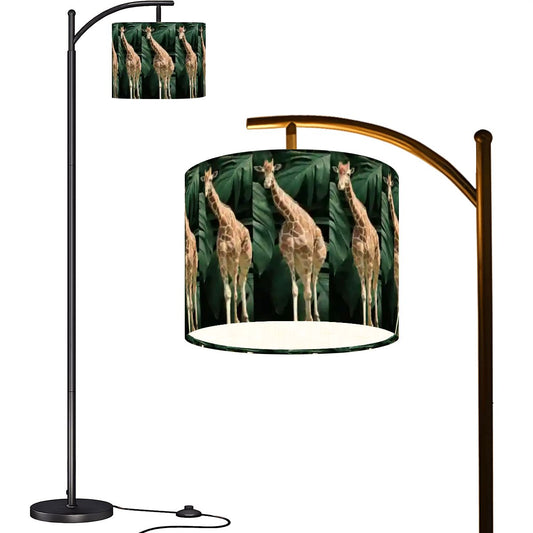 Tall Giraffe with Greenery Arc Floor Lamp with Shade (Made in USA)