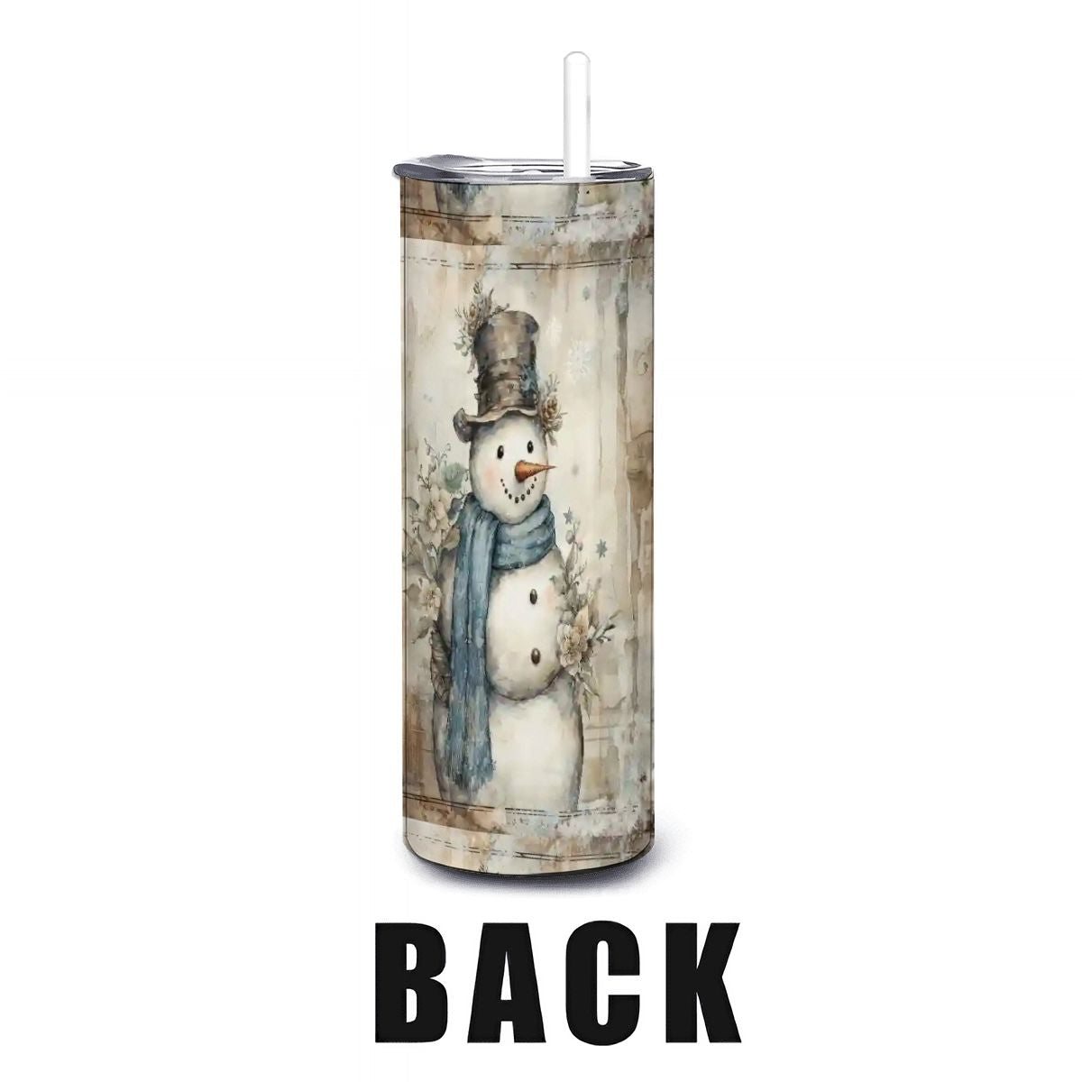 Watercolor Snowman 20oz Straight Stainless Steel Tumbler with Straw (Made in USA)