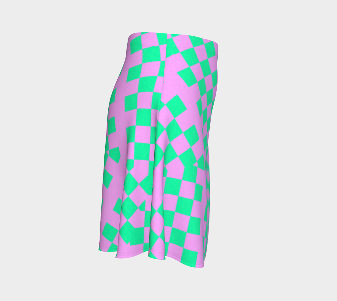 Neon Green Checkered Design Short Flared Skirt